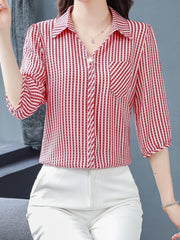 Striped V-neck 3 / 4 Sleeve Shirt