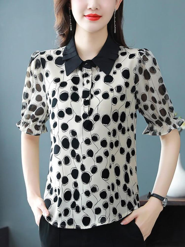 Short Sleeve Polka Dot Chiffon Shirt