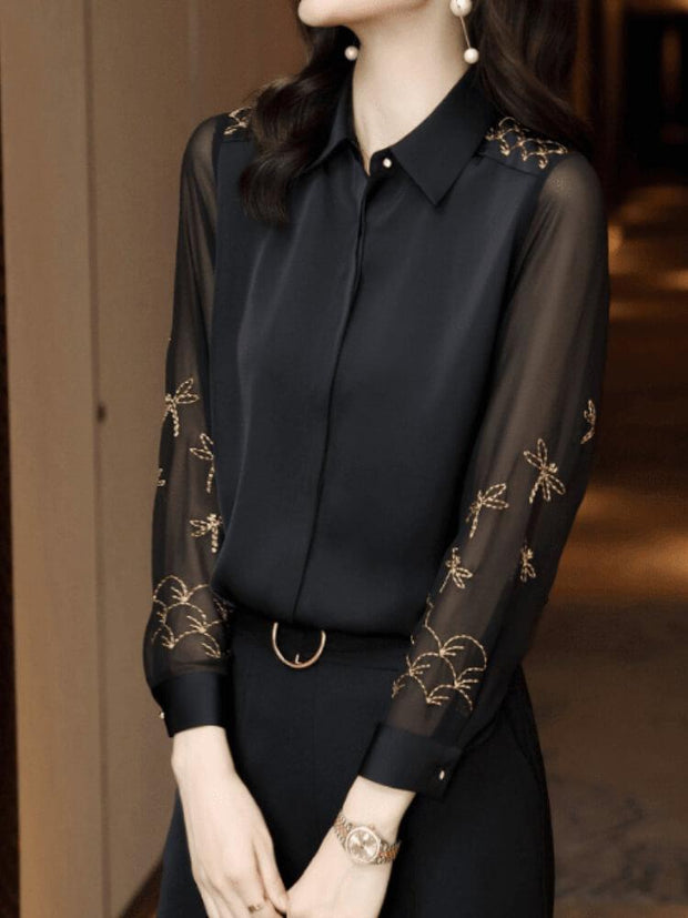 Embroidered Butterfly Long Sleeve Shirt