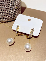 925 Silver Needle Diamond Pearl Earrings