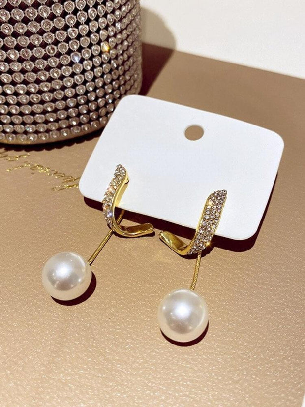 925 Silver Needle Diamond Pearl Earrings