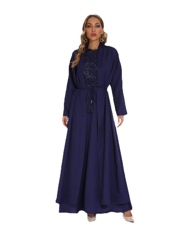Two Piece Heavy Embroidered Sequin Long Coat