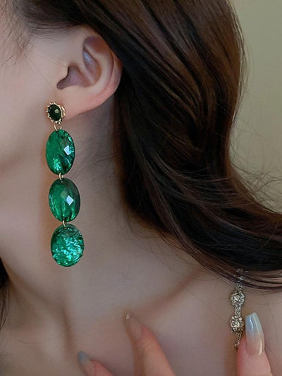 Silver Needle Emerald Diamond Earrings