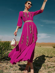 Women's  Embroidery Print Dress Jalabiya