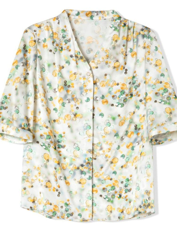 Lapel Floral Medium Sleeve Shirt