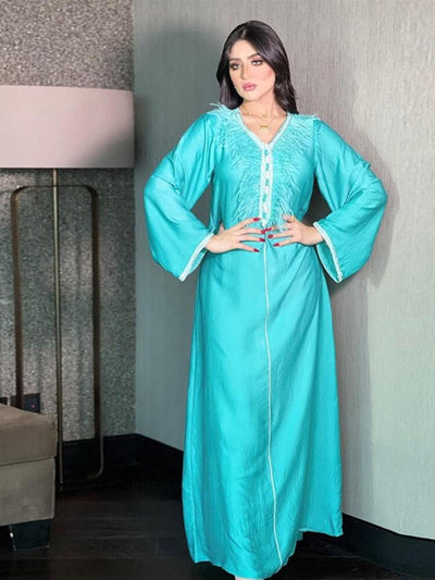 V-Neck Long Sleeve Arabian Jalabiya Dress