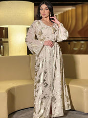 Women's Gilded Robe With Belt Jalabiya Dress