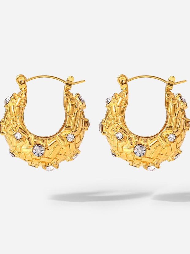 18 K Gold U-shaped Zirconium Inlaid Earrings
