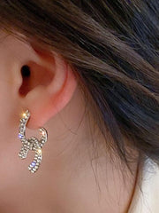 Silver Needle Diamond Inlaid Letter Crossed Earrings