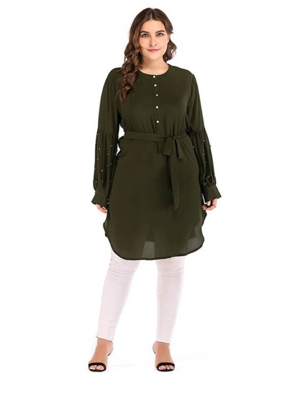 Women's Beaded Long Sleeve Round Neck Shirt