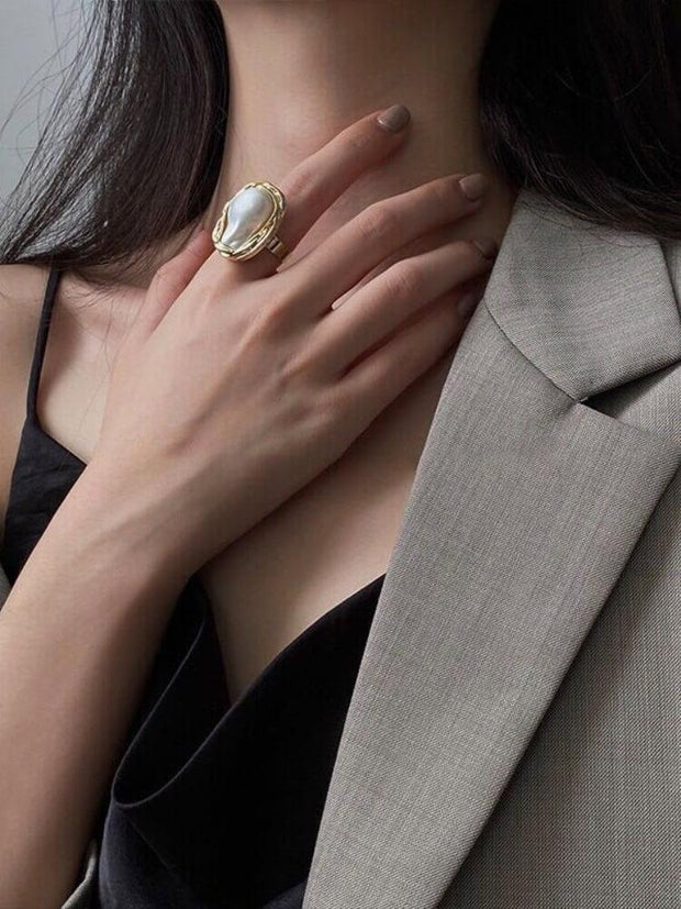 Irregular Geometry Pearl Opening Ring