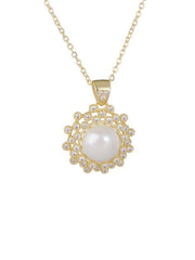 Pearl Pendant Zircon Inlaid Retro Necklace