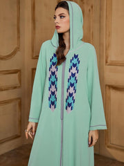 Long Sleeved Embroidered Hooded Dress