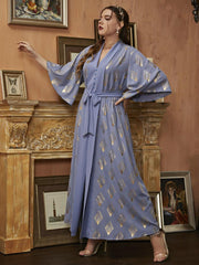 Women's Plus Size Gold Print 3 / 4 Sleeve Dress Jalabiya