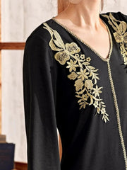 Women's V-Neck Floral Arabian Dress Jalabiya