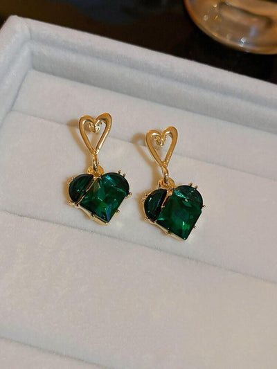 Double Love Diamond Inlaid Emerald Earrings