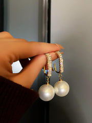 925 Silver Needle Zircon Pearl Earrings