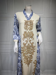 Women's Fashion Bead Embroidered Dress Jalabiya