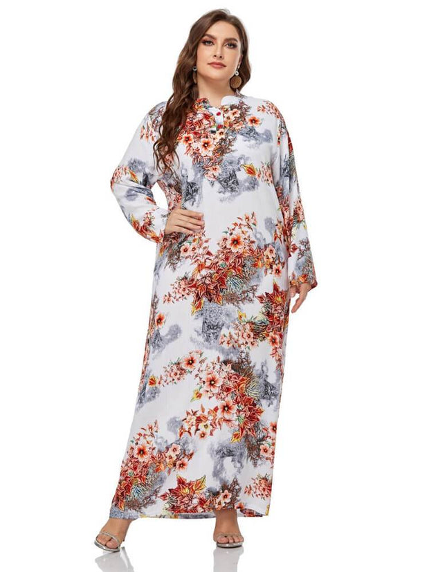 Women's Long Sleeved Nail Button Printed Dress