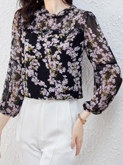 Floral Wooden Ear Cropped Top