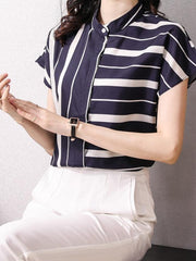 Women's Irregular Striped Short Sleeved Shirt