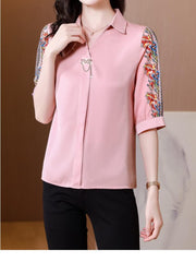 Women's Short Sleeve Printed Chiffon Shirt