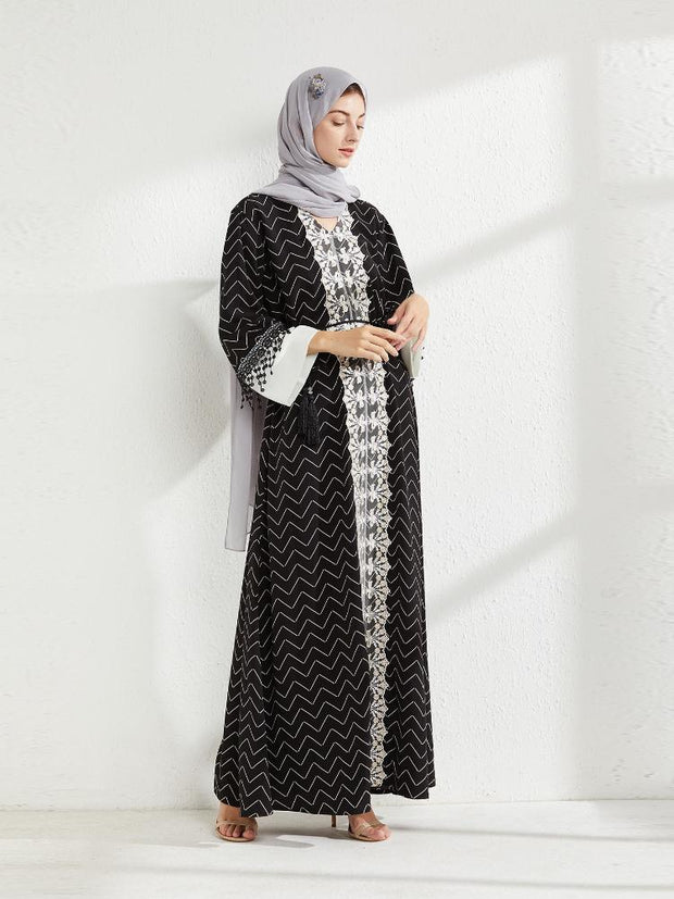 Embroidered Lace Long Sleeve Jalabiya