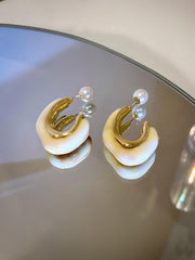 925 Silver Needle Pearl Letter C-shaped Earrings