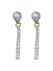 Silver Needle Pearl Micro Set Zircon Earrings