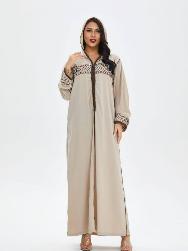 Women's Patchwork Print Hooded Abaya