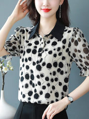 Short Sleeve Polka Dot Chiffon Shirt