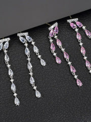S925 Silver Needle Zircon Tassel Long Earrings