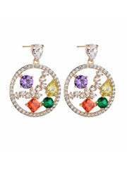 Imitation Crystal Colored Zircon Round Earrings