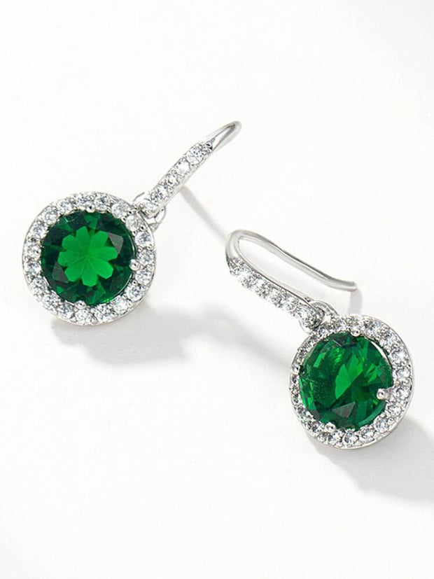 Emerald Zircon Ear Hook Earrings