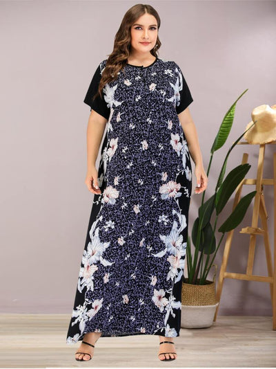 Women's Flower Printed Round Neck Short Sleeve Dress