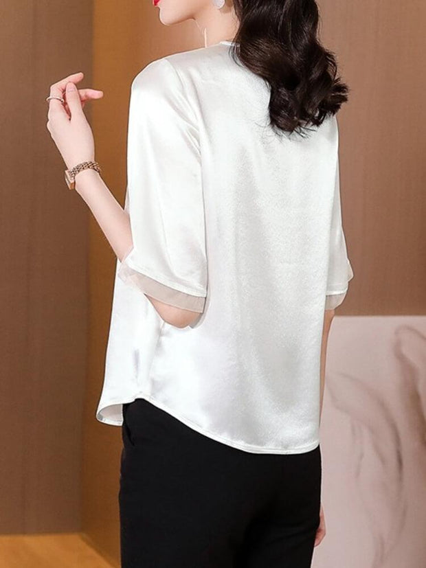 V-Neck Short Sleeve Embroidered Shirt