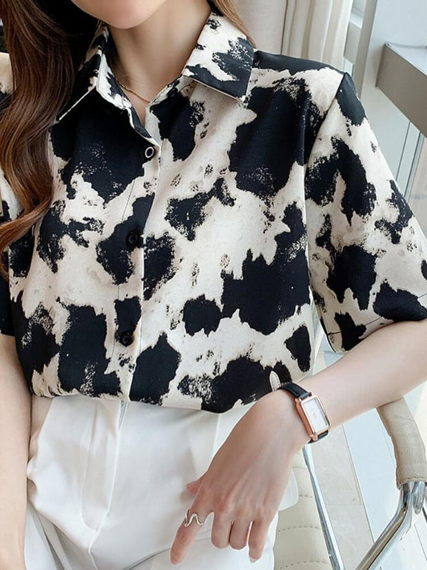 Printed Short Sleeved Shirt Leopard Top
