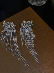 Diamond Studded Flower Tassel Earrings