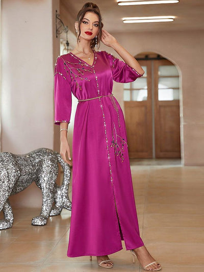 Satin Medium Sleeve Hand Stitched Drill Long Dress