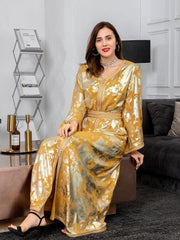 Women's Gilded Robe With Belt Jalabiya Dress