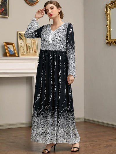 Women's Versatile Retro Printed Jalabiya Dress