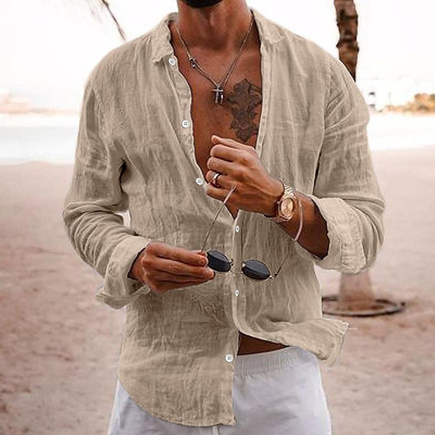 pascals | Men's cotton and linen casual shirt with long sleeves