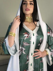 Women's Print Long Lace Dress Jalabiya