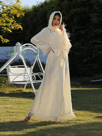 Arabian Long Sleeved Solid Coat Muslim Dress (including Scarf)