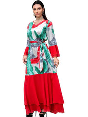 Long Sleeve V-Neck Long Jalabiya Dress