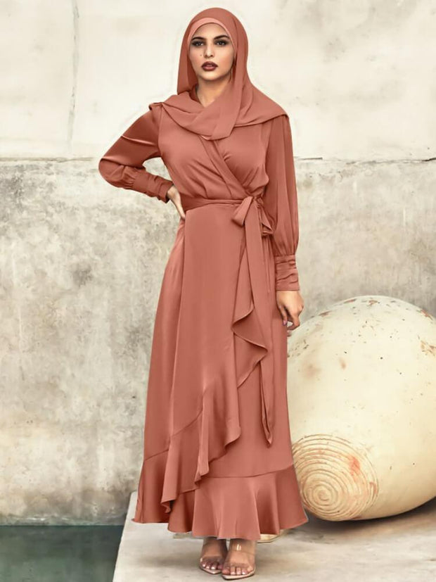 Women's Solid Color Irregular Ruffle Lace Up Long Dress