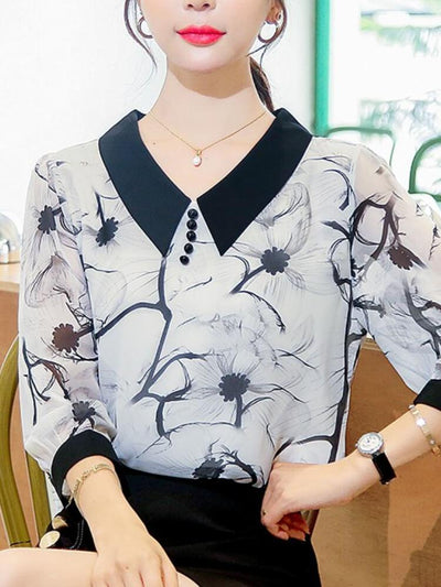 Women's Turndown Collar Printed Shirt