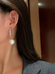 925 Silver Needle Zircon Pearl Earrings