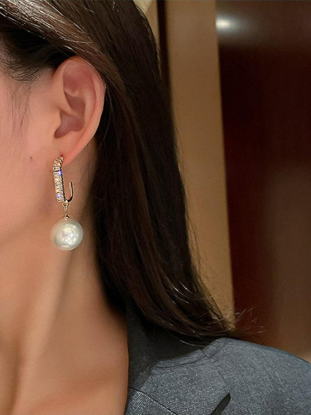 925 Silver Needle Zircon Pearl Earrings