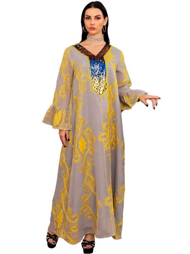 Gauze Sequins Embroidered Long Dress